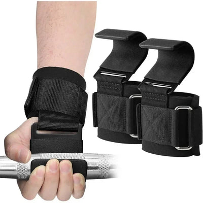Fitness equipment: squat, weightlift, pull-up. Wrist hook for bar, aids strength training, no hand strain.